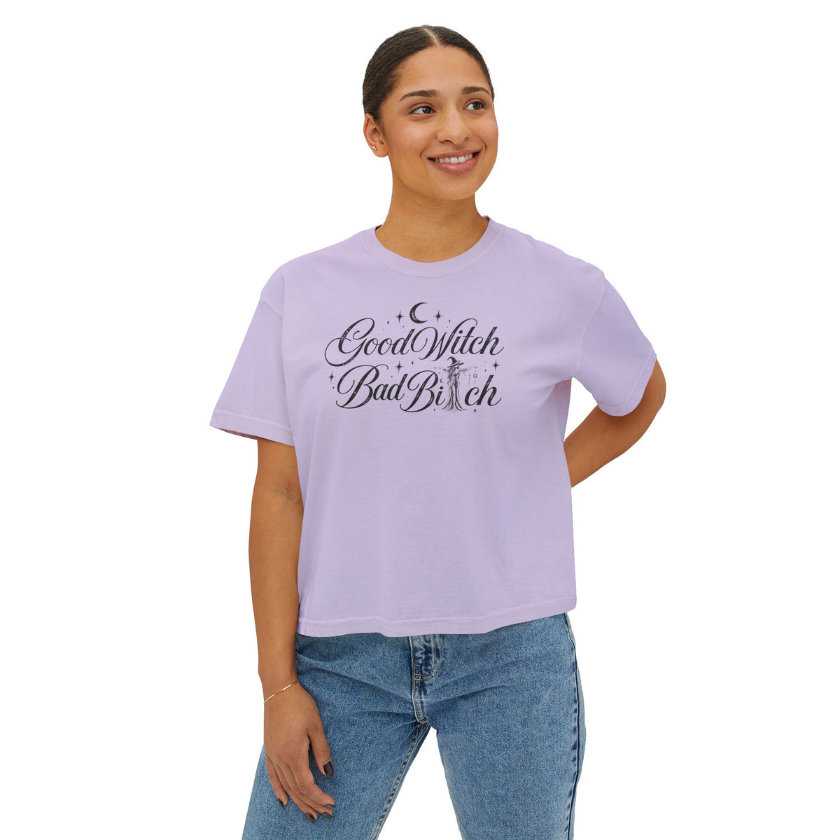 Good Witch Bad Bitch Women's Boxy Tee – Cute Witchy Graphic Crop Top