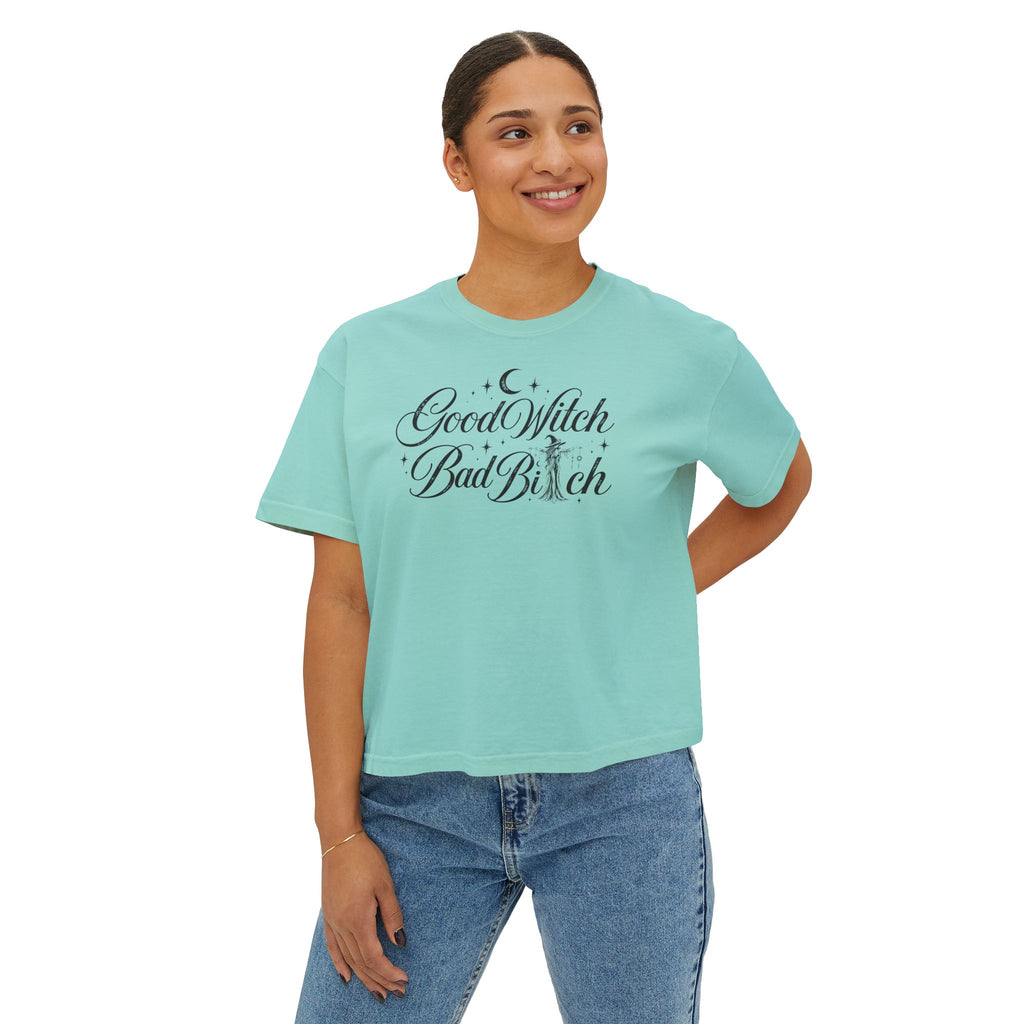 Good Witch Bad Bitch Women's Boxy Tee – Cute Witchy Graphic Crop Top