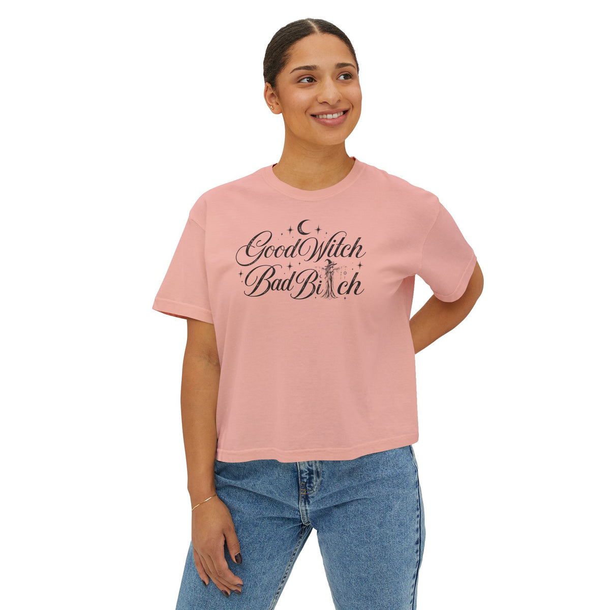 Good Witch Bad Bitch Women's Boxy Tee – Cute Witchy Graphic Crop Top