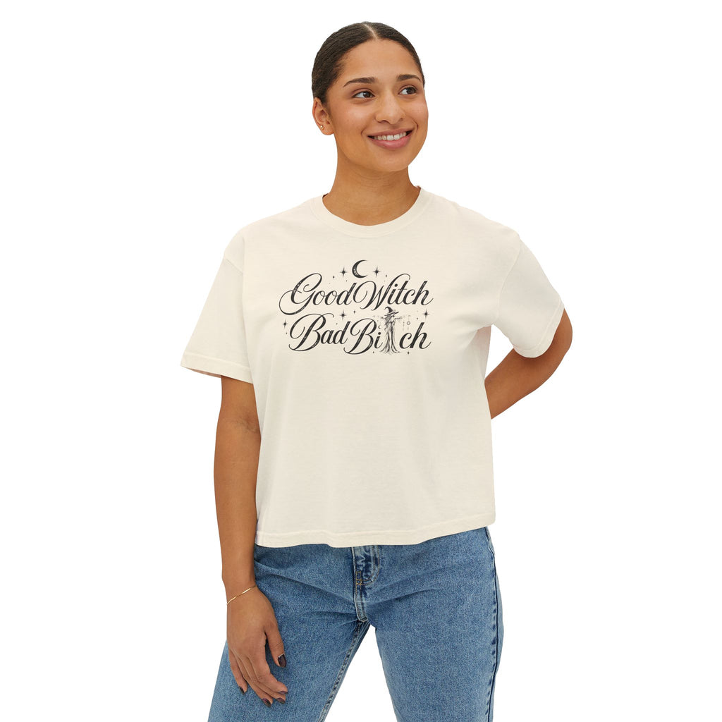 Good Witch Bad Bitch Women's Boxy Tee – Cute Witchy Graphic Crop Top