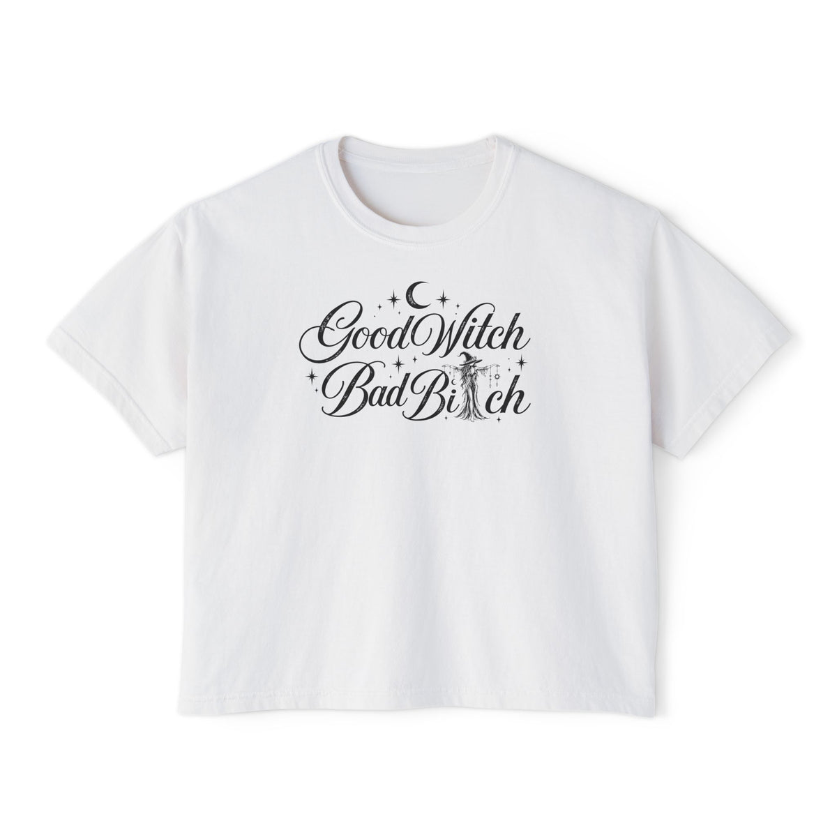 Good Witch Bad Bitch Women's Boxy Tee – Cute Witchy Graphic Crop Top